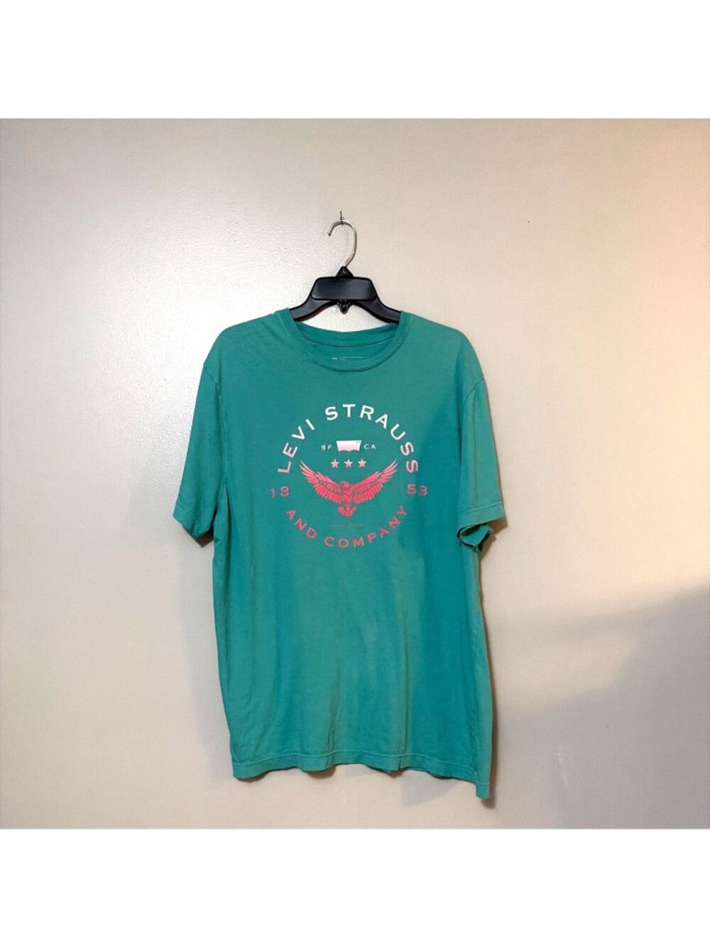 Levis Mens 2XL Graphic Tee Turquoise Short Sleeve Crewneck Cotton Casual T-Shirt